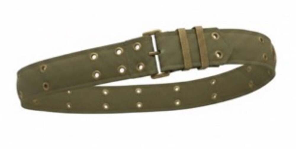 Military Style Olive Green Canvas Webbing Belt with Brass Hardware and Grommets